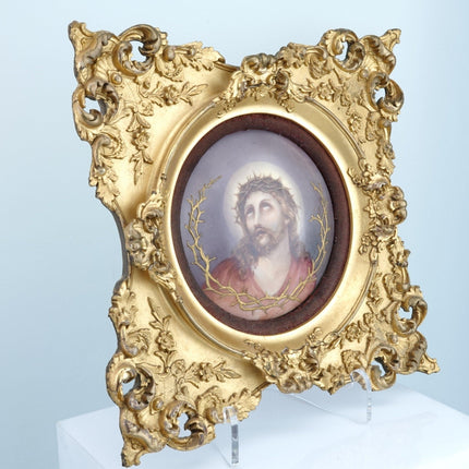 1890's T&V Limoges Porcelain Plaque Hand Painted Depicting Jesus with a crown of - Estate Fresh Austin