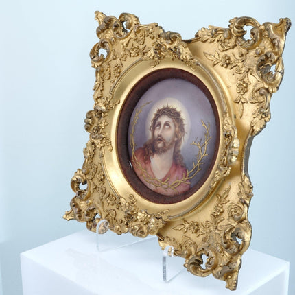 1890's T&V Limoges Porcelain Plaque Hand Painted Depicting Jesus with a crown of - Estate Fresh Austin