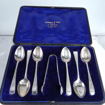 1896 Sterling Silver Teaspoon and Sugar Tong Set Hand Engraved By John Round and - Estate Fresh Austin