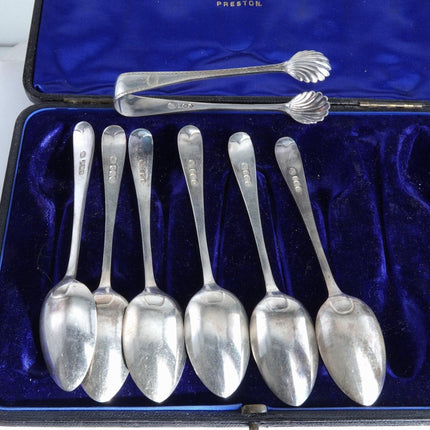 1896 Sterling Silver Teaspoon and Sugar Tong Set Hand Engraved By John Round and - Estate Fresh Austin