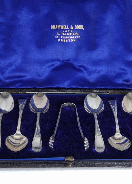 1896 Sterling Silver Teaspoon and Sugar Tong Set Hand Engraved By John Round and - Estate Fresh Austin