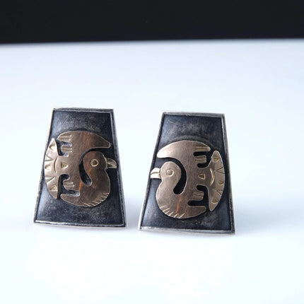 18k/Sterling Old Cuzco Peruvian Clip on Earrings - Estate Fresh Austin