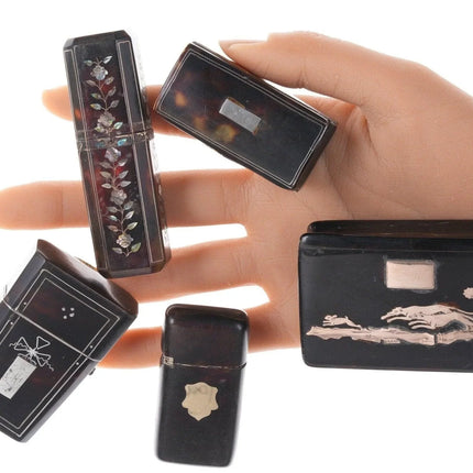 18th/19th century 9ct gold /sterling inlaid Tortoise Shell Etui, Vesta, and othe - Estate Fresh Austin
