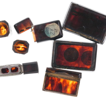 18th/19th century 9ct gold /sterling inlaid Tortoise Shell Etui, Vesta, and othe - Estate Fresh Austin