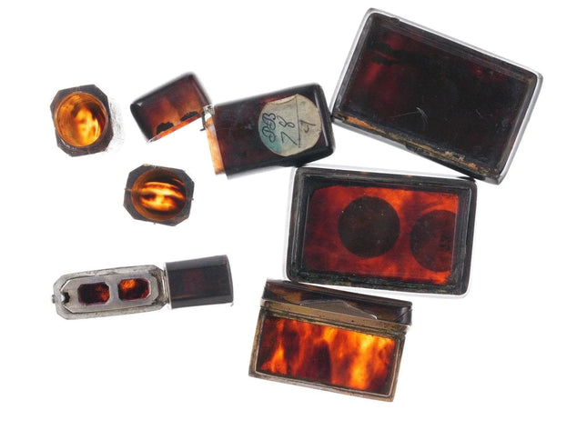 18th/19th century 9ct gold /sterling inlaid Tortoise Shell Etui, Vesta, and othe - Estate Fresh Austin