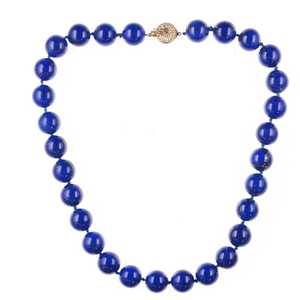 19" Vintage 14k clasp 14-15mm lapis lazuli beaded necklace - Estate Fresh Austin