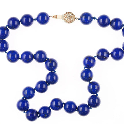 19" Vintage 14k clasp 14-15mm lapis lazuli beaded necklace - Estate Fresh Austin