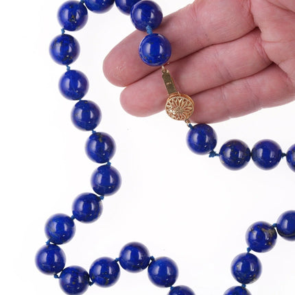 19" Vintage 14k clasp 14-15mm lapis lazuli beaded necklace - Estate Fresh Austin