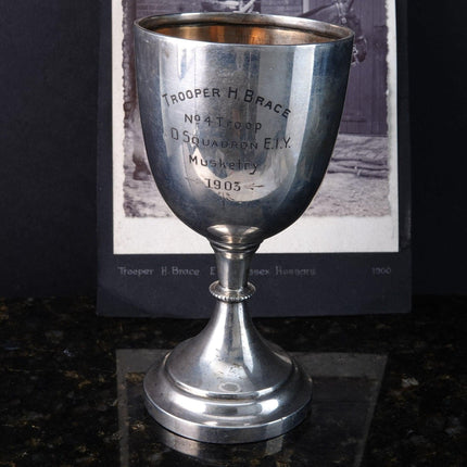 1903 British Sterling Silver Shooting Trophy with Matching Photo Trooper H Brac - Estate Fresh Austin