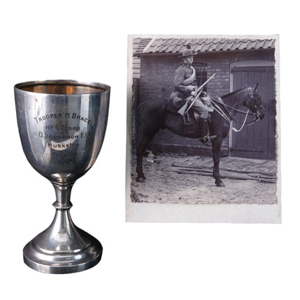 1903 British Sterling Silver Shooting Trophy with Matching Photo Trooper H Brac - Estate Fresh Austin