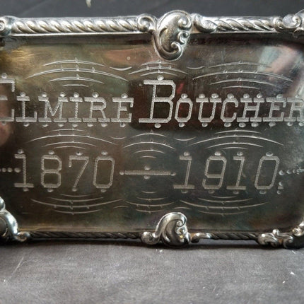 1910 Silverplate Inri Jesus On Cross Plaque Elmire Boucher 1870 - 1910 8.25" x 4" - Estate Fresh Austin