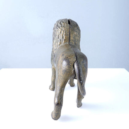 1910's Antique Arcade Cast Iron Lion Bank with good gold paint - Estate Fresh Austin