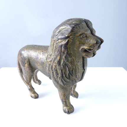 1910's Antique Arcade Cast Iron Lion Bank with good gold paint - Estate Fresh Austin