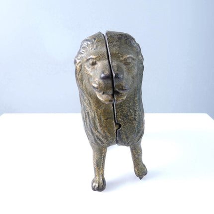 1910's Antique Arcade Cast Iron Lion Bank with good gold paint - Estate Fresh Austin