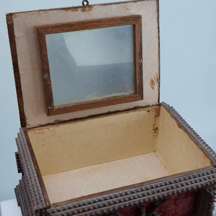 1919 American Tramp Art Sewing Box with Pincushion Top Dated WW1 Era - Estate Fresh Austin