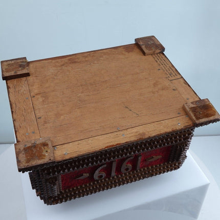 1919 American Tramp Art Sewing Box with Pincushion Top Dated WW1 Era - Estate Fresh Austin