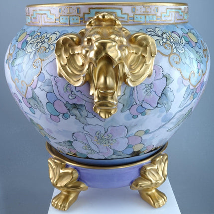 1919 Bernardaud Limoges Lion Head Handle Jardinière and Pedestal Chinoisiere de - Estate Fresh Austin