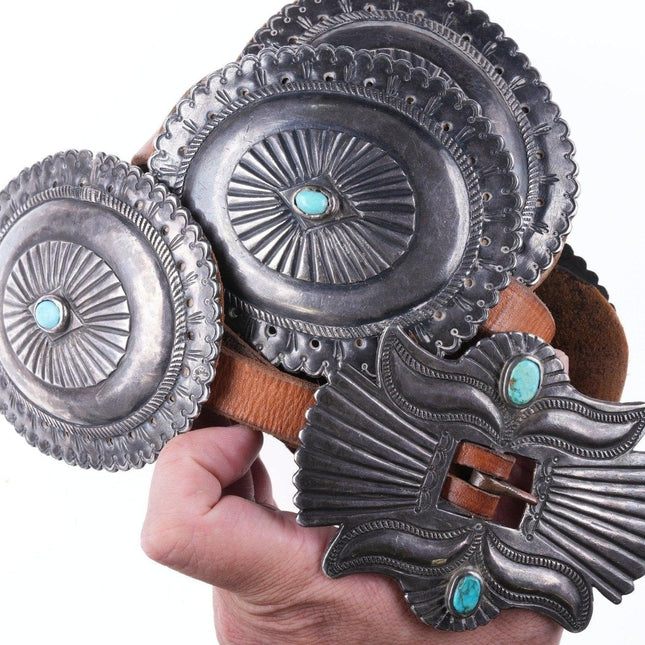 1920's - 30's Huge Navajo Silver and turquoise concho belt - Estate Fresh Austin