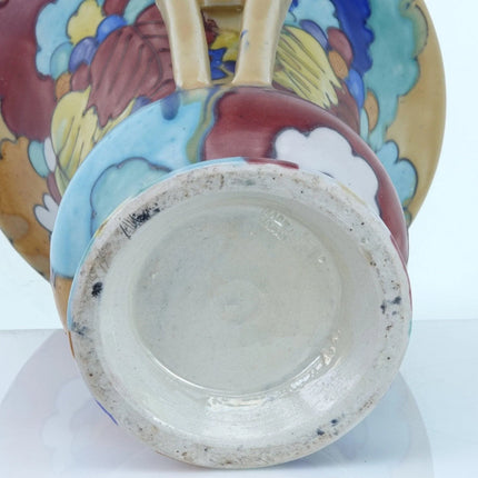 1920's Awaji Japanese Deco Art Pottery Vase Tubelined Squeezbag Decoration in th - Estate Fresh Austin