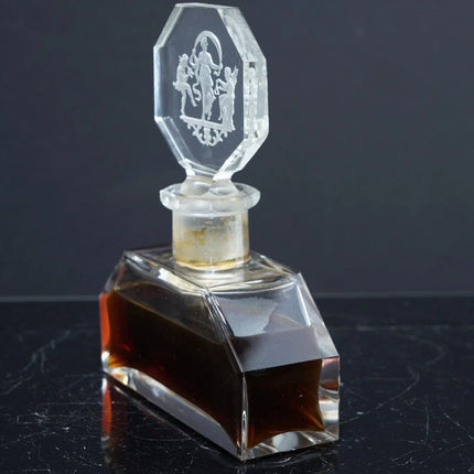 1920's Bohemian Hoffman Intaglio Perfume bottle with stopper - Estate Fresh Austin