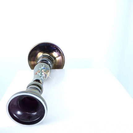 1920's Czechoslovakian Amethyst Iridescent Hand Enameled Candlestick - Estate Fresh Austin