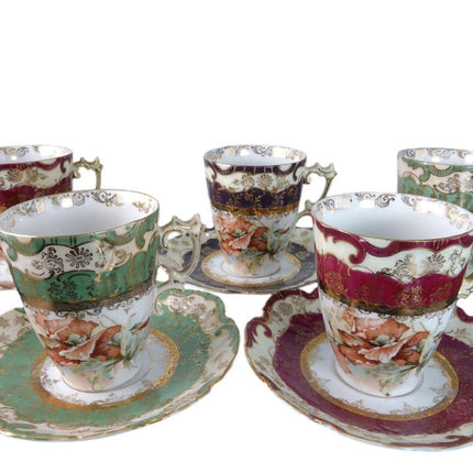 1920's Demitasse Turkish Coffee Cup and Saucer Set of 5 Rudolph Wachter Bavaria - Estate Fresh Austin