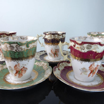 1920's Demitasse Turkish Coffee Cup and Saucer Set of 5 Rudolph Wachter Bavaria - Estate Fresh Austin