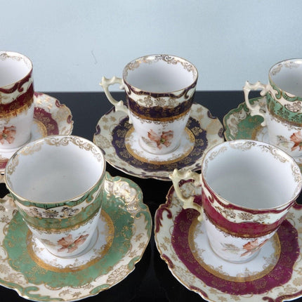 1920's Demitasse Turkish Coffee Cup and Saucer Set of 5 Rudolph Wachter Bavaria - Estate Fresh Austin