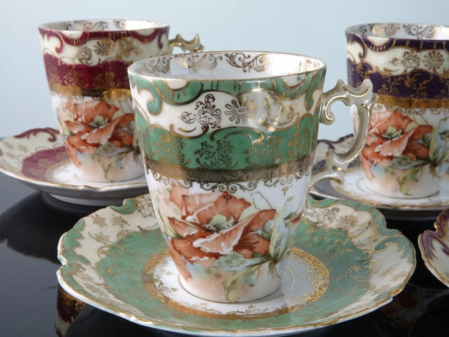 1920's Demitasse Turkish Coffee Cup and Saucer Set of 5 Rudolph Wachter Bavaria - Estate Fresh Austin