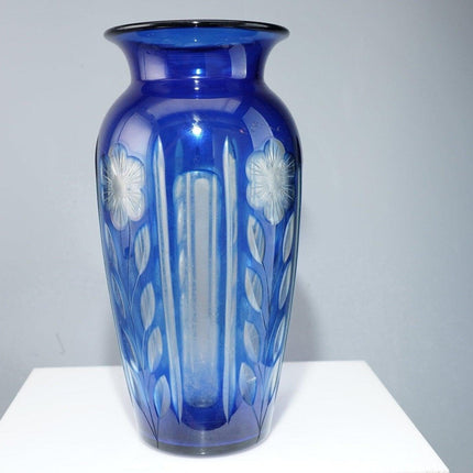 1920's Durand Blue Cut to Clear glass Vase - Estate Fresh Austin