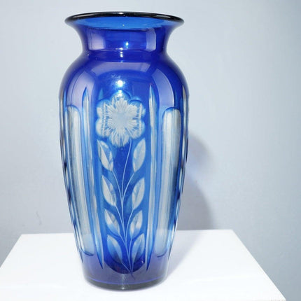 1920's Durand Blue Cut to Clear glass Vase - Estate Fresh Austin