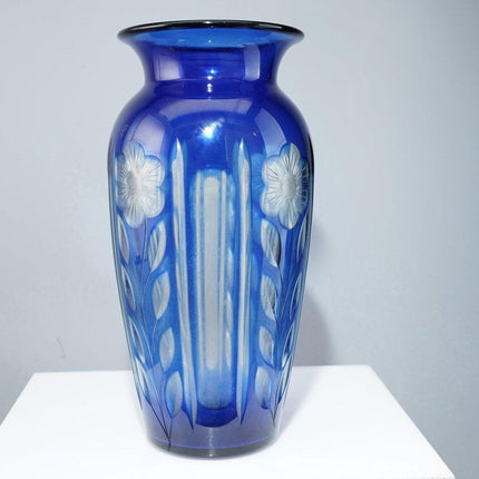 1920's Durand Blue Cut to Clear glass Vase - Estate Fresh Austin