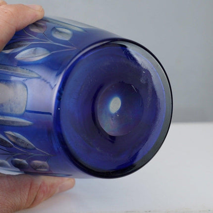 1920's Durand Blue Cut to Clear glass Vase - Estate Fresh Austin