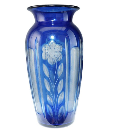 1920's Durand Blue Cut to Clear glass Vase - Estate Fresh Austin