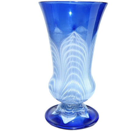 1920's Durand Blue Opalescent Pulled Feather Parfait - Estate Fresh Austin