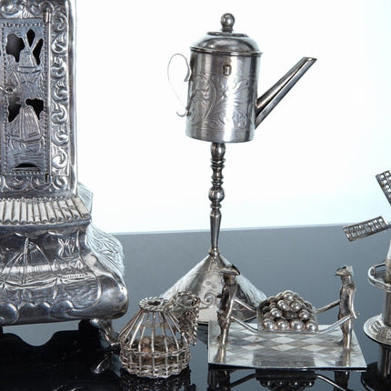 1920's Dutch 800 Silver Dollhouse Miniatures Birdcage, tall cased clock, windmil - Estate Fresh Austin