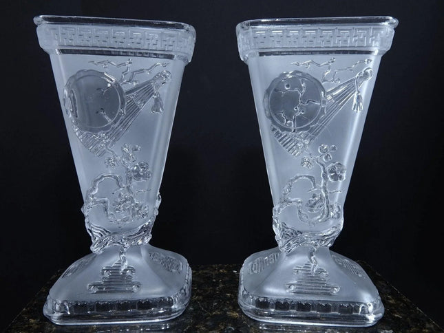 1920's French Art Deco Baccarat Chinoiserie art glass vases - Estate Fresh Austin