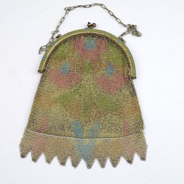 1920's German Art Deco Mesh Handbag with enamel frame - Estate Fresh Austin