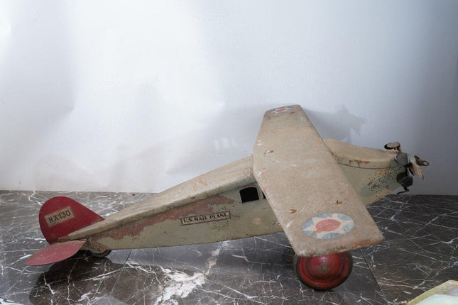 1920's Huge Antique Steel Airplane Toy US Mail Plane - Estate Fresh Austin