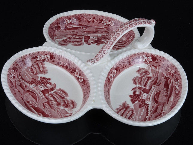 1920's Spode Pink Tower 3 part Relish/Condiment dish - Estate Fresh Austin