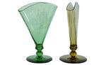 1920's Steuben Carder Era Fan Vase Pair, One green with castle etching, one ambe - Estate Fresh Austin