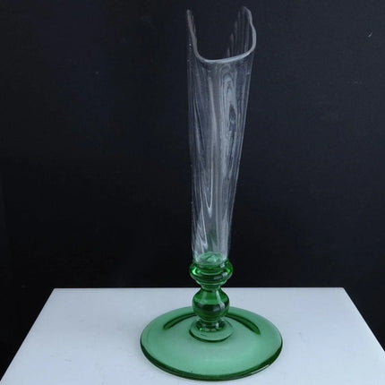 1920's Steuben Carder Era Fan Vase with intaglio cut Ship Etching - Estate Fresh Austin