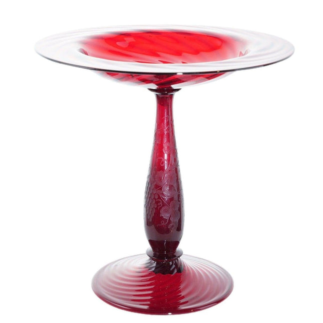 1920's Steuben Etched Glass compote in Selenium red - Estate Fresh Austin