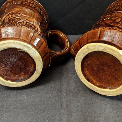 1920's Sunshine Dairy Products Stoneware Advertising Cow Mugs Rockingham Glaze - Estate Fresh Austin