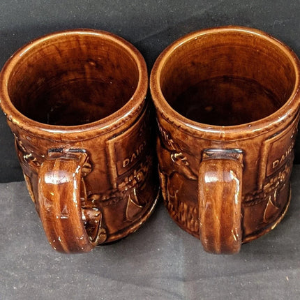 1920's Sunshine Dairy Products Stoneware Advertising Cow Mugs Rockingham Glaze - Estate Fresh Austin