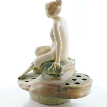 1920's Weller Art Nouveau woman flower frog with swan - Estate Fresh Austin