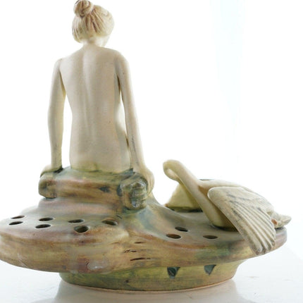 1920's Weller Art Nouveau woman flower frog with swan - Estate Fresh Austin