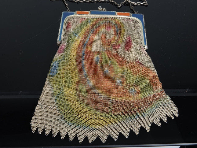 1920's Whiting and Davis Enamel Framed Art Deco Mesh Handbag - Estate Fresh Austin