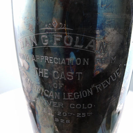1928 Presentation Cocktail Shaker American Legion "Revue" Cast to Dan G Folan - Estate Fresh Austin