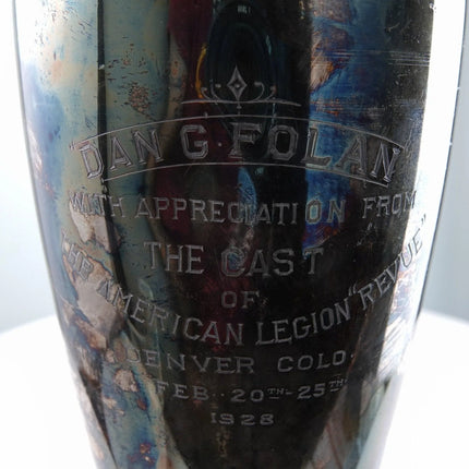 1928 Presentation Cocktail Shaker American Legion "Revue" Cast to Dan G Folan - Estate Fresh Austin